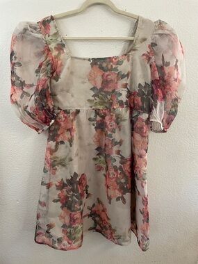 Floral Sheer floral dress in Cream baby doll coquette XL 19x35